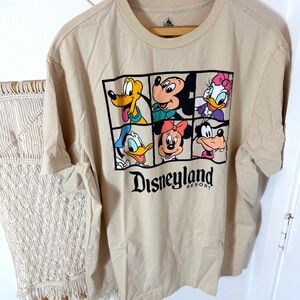 Disney Beige Tan Disneyland Resort Mickey and Friends Character Grid Vintage Tee